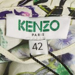 Pre Owned Kenzo Beige Floral Print Cotton & Linen Maxi Dress L