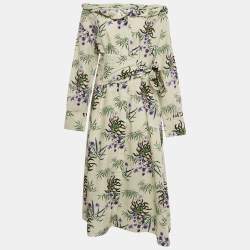 Pre Owned Kenzo Beige Floral Print Cotton & Linen Maxi Dress L