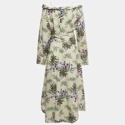 Pre Owned Kenzo Beige Floral Print Cotton & Linen Maxi Dress L