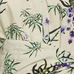 Pre Owned Kenzo Beige Floral Print Cotton & Linen Maxi Dress L