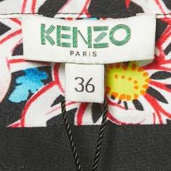 Pre Owned Kenzo Black Botanical Print Crepe Wrap Midi Skirt S