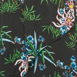 Pre Owned Kenzo Black Botanical Print Crepe Wrap Midi Skirt S