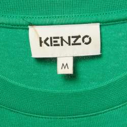 Pre Owned Kenzo Green Lion Embroidered Jersey T-Shirt M