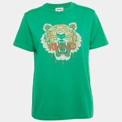 Pre Owned Kenzo Green Lion Embroidered Jersey T-Shirt M