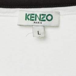 Pre Owned Kenzo White Logo Print Cotton Midi Dress L