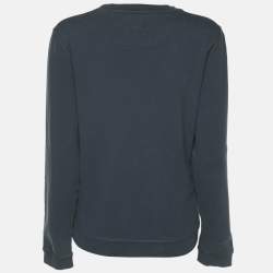 Pre Owned Kenzo Teal Blue Tiger & Logo Embroidered Knit Sweatshirt L