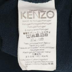 Pre Owned Kenzo Teal Blue Tiger & Logo Embroidered Knit Sweatshirt L
