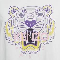 Pre Owned Kenzo White Tiger Logo Print Cotton T-Shirt XL