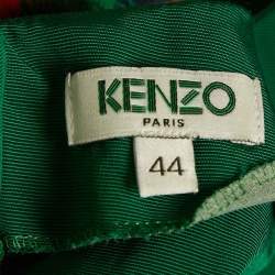 Pre Owned Kenzo Green Crepe Neck Detail Mini Dress L