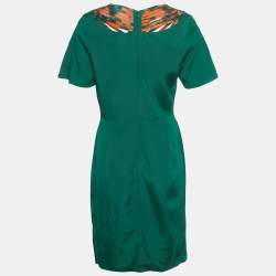 Pre Owned Kenzo Green Crepe Neck Detail Mini Dress L