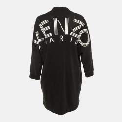 Pre Owned Kenzo Black Logo Print Cotton Sweater Dress L