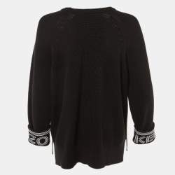 Pre Owned Kenzo Black Logo Intarsia Cotton & Wool Knit Crew Neck Sweater L