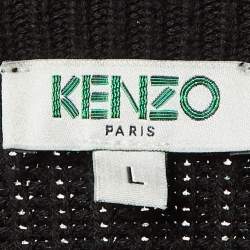 Pre Owned Kenzo Black Logo Intarsia Cotton & Wool Knit Crew Neck Sweater L