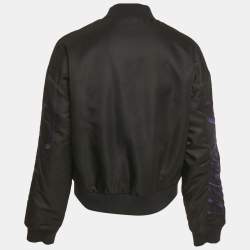 Pre Owned Kenzo Black Jumping Tiger Applique Synthetic Bomber Jacket  M