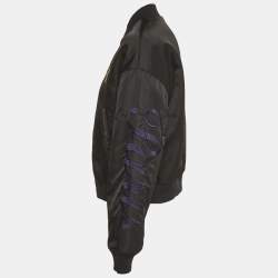 Pre Owned Kenzo Black Jumping Tiger Applique Synthetic Bomber Jacket  M