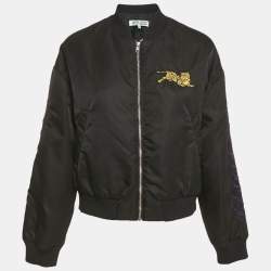 Pre Owned Kenzo Black Jumping Tiger Applique Synthetic Bomber Jacket  M