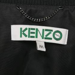 Pre Owned Kenzo Black Jumping Tiger Applique Synthetic Bomber Jacket  M