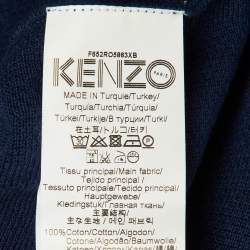 Pre Owned Kenzo Navy Blue Cotton Knit Tiger Head Applique Short Dress S