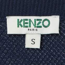 Pre Owned Kenzo Navy Blue Cotton Knit Tiger Head Applique Short Dress S