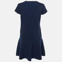 Pre Owned Kenzo Navy Blue Cotton Knit Tiger Head Applique Short Dress S