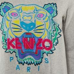 Pre Owned Kenzo Grey Tiger Head Embroidered Cotton Sweatshirt Mini Dress S