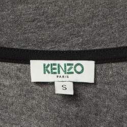 Pre Owned Kenzo Grey Cotton Logo Applique T-Shirt Midi Dress S