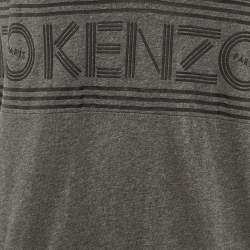 Pre Owned Kenzo Grey Cotton Logo Applique T-Shirt Midi Dress S