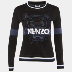 Pre Owned Kenzo Black Tiger Embroidered Cotton Crew Neck Sweatshirt S