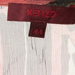 Pre Owned Kenzo Multicolor Printed Silk Applique Detail Top L