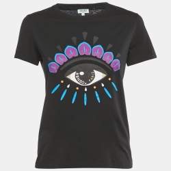 Pre Owned Kenzo Black Eye Print Cotton T-Shirt S