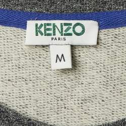 Pre Owned Kenzo Grey Tiger Embroidered Cotton Sweater Dress M