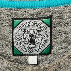 Pre Owned Kenzo Grey Tiger Head Embroidered Cotton Sweatshirt L