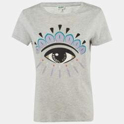 Pre Owned Kenzo Grey Eye Print Cotton T-Shirt S
