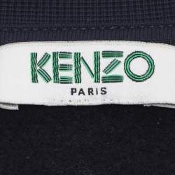 Pre Owned Kenzo Navy Blue Nylon Knit Logo Embroidered Sweatshirt S