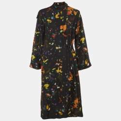 Pre Owned Kenzo Black Printed Crepe Wrap Midi Dress M