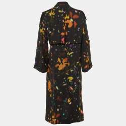 Pre Owned Kenzo Black Printed Crepe Wrap Midi Dress M
