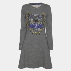 Pre Owned Kenzo Grey Jersey Long Sleeve Mini Dress S