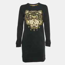 مملوكة مسبقًا Kenzo Black Tiger Embroidered Cotton Mini Dress S