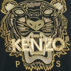 Pre Owned Kenzo Black Tiger Embroidered Cotton Mini Dress S