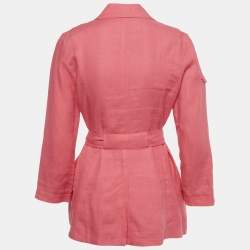 مملوكة مسبقًا جاكيت بليزر كينزو كتان بيج سادة بحزام مقاس وسط (ميديم)