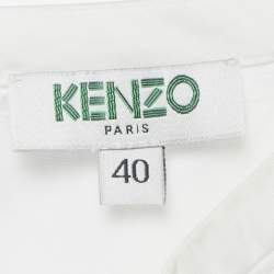 Pre Owned Kenzo White/Blue Cotton Shift Dress M