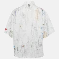 Pre Owned Kenzo White Printed Cotton Boxy Shirt M