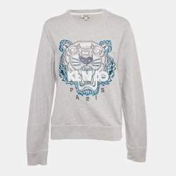 Pre Owned Kenzo Grey Tiger Embroidered Cotton Sweatshirt L