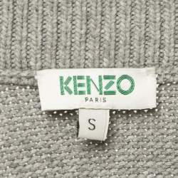 مملوكة مسبقًا Kenzo Grey Logo Intarsia Knit Pocketed Zip Front Jacket S