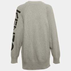 مملوكة مسبقًا Kenzo Grey Logo Intarsia Knit Pocketed Zip Front Jacket S