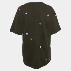 Pre Owned Kenzo Black Cotton Knit Flower Embroidered T-Shirt L