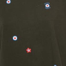 Pre Owned Kenzo Black Cotton Knit Flower Embroidered T-Shirt L