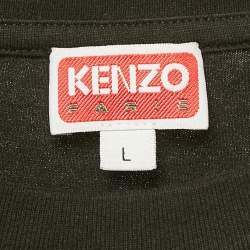 Pre Owned Kenzo Black Cotton Knit Flower Embroidered T-Shirt L