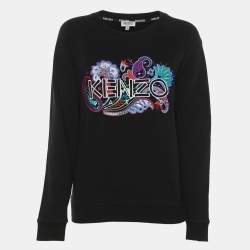مملوكة مسبقًا Kenzo Black Paisley Logo Embroidered Cotton Crewneck Sweatshirt L