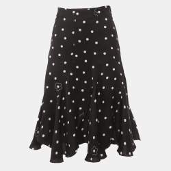 مملوكة مسبقًا Kenzo Black Polka Dot Satin Flared Midi Skirt S
